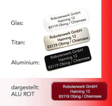Laden Sie das Bild in den Galerie-Viewer, Roboterwerk Drohnen-Kennzeichen - 30x10mm, Aluminium in verschiedenen Farben, Titan oder Glas