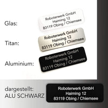 Laden Sie das Bild in den Galerie-Viewer, Roboterwerk Drohnen-Kennzeichen - 30x10mm, Aluminium in verschiedenen Farben, Titan oder Glas