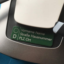 Laden Sie das Bild in den Galerie-Viewer, Roboterwerk Fahrzeug-Kennzeichen für Drohnen, Plakette wie auf KfZ - feuerfest, leicht, klein