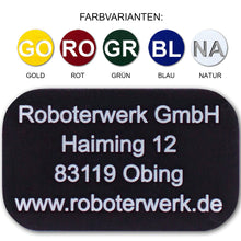 Laden Sie das Bild in den Galerie-Viewer, Roboterwerk Drohnenkennzeichen aus Aluminium / Drohnen Plakette feuerfest / Kennzeichnung / Drohnen Kennzeichen für 4 Zeilen Text
