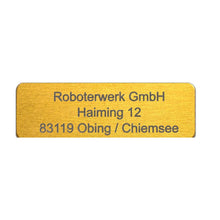 Laden Sie das Bild in den Galerie-Viewer, Drohnenkennzeichen 30×10 mm in Alu Gold mit gravierter Anschrift, Freisteller