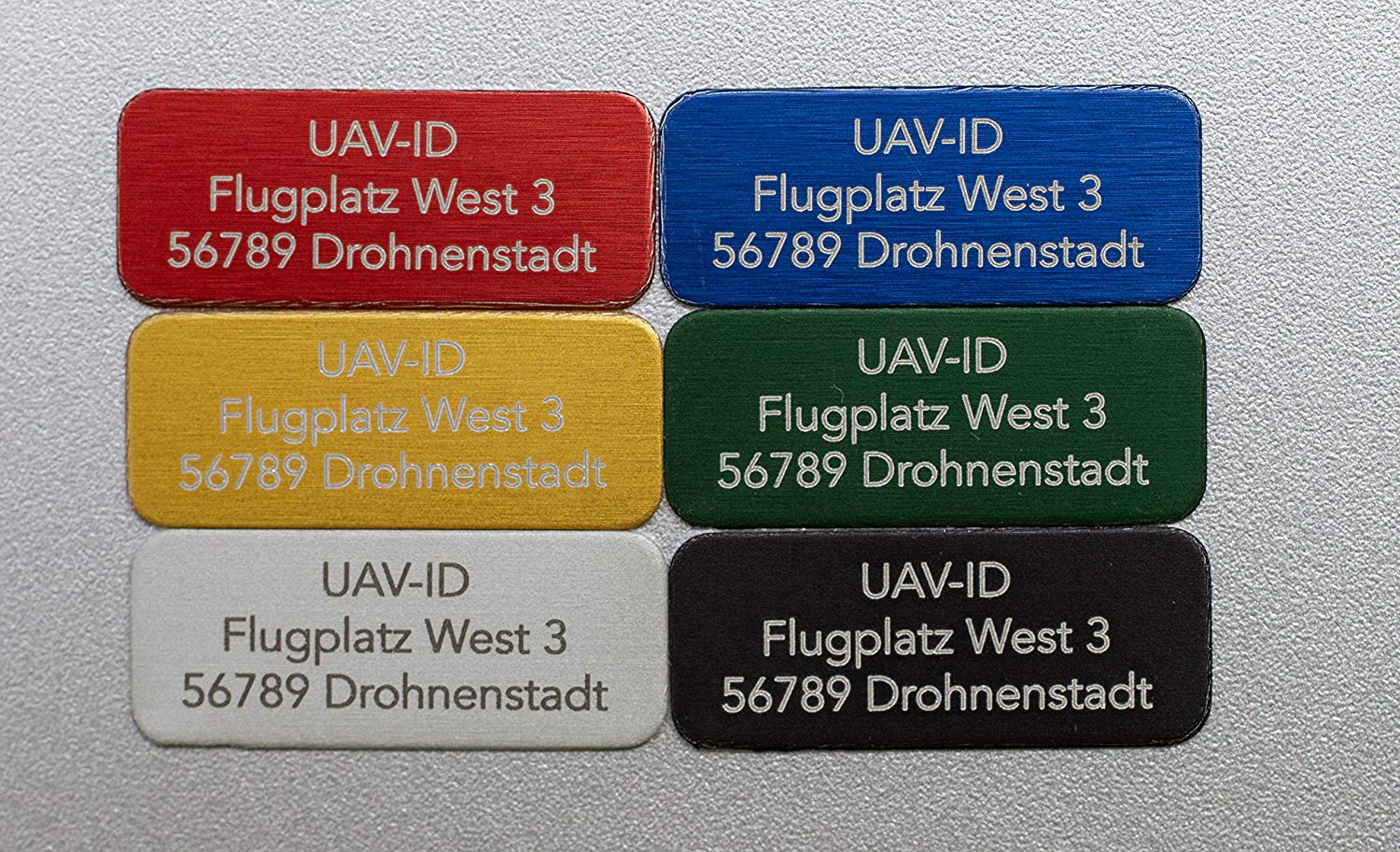 UAV-ID - Drohnen-Kennzeichen  e-ID, 20x11mm, Aluminium eloxiert verschiedenen Farben, hochwertige Laserbeschriftung