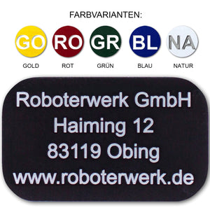Roboterwerk Drohnenkennzeichen aus Aluminium / Drohnen Plakette feuerfest / Kennzeichnung / Drohnen Kennzeichen für 4 Zeilen Text