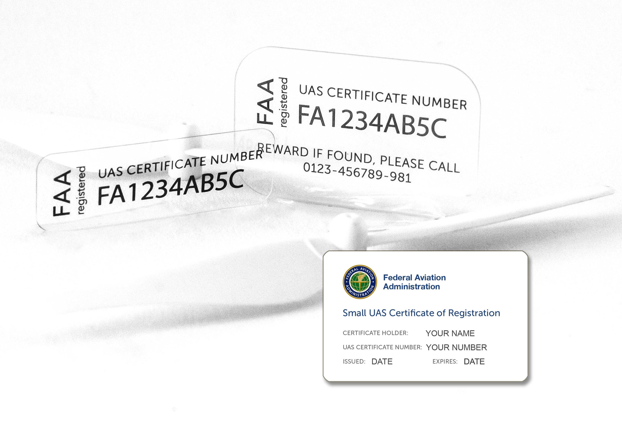 Drone Label for FAA UAS Registration Number, Ultra-Thin Glass, Including FAA ID Card