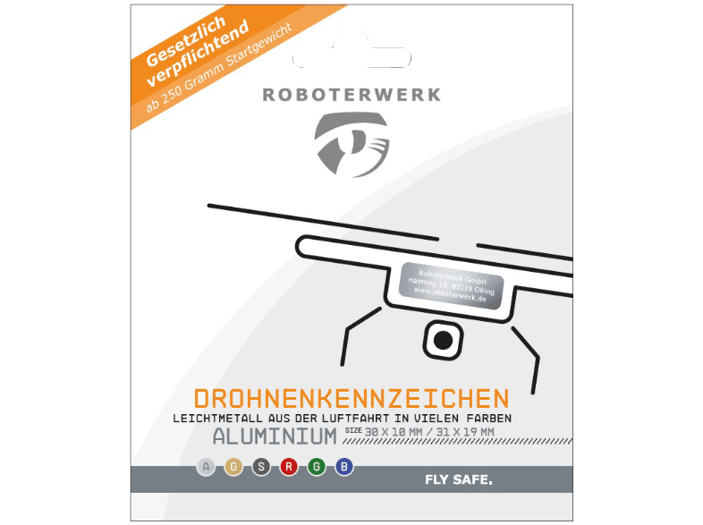 Roboterwerk Geschenk-Gutschein für eine Drohnen-Plakette laserbeschriftetes Kennzeichen aus Aluminium