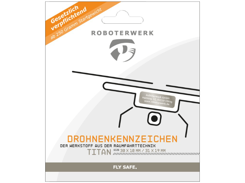 Roboterwerk Geschenk-Gutschein für eine Drohnen-Plakette laserbeschriftetes Kennzeichen aus Titan